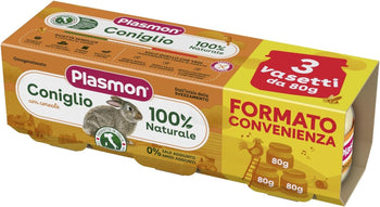 Plasmon Omogeneizzato Carne Coniglio e cereale 80g 24 Vasetti Con Carne Italiana, 100% naturale, senza amidi e sale aggiunti
